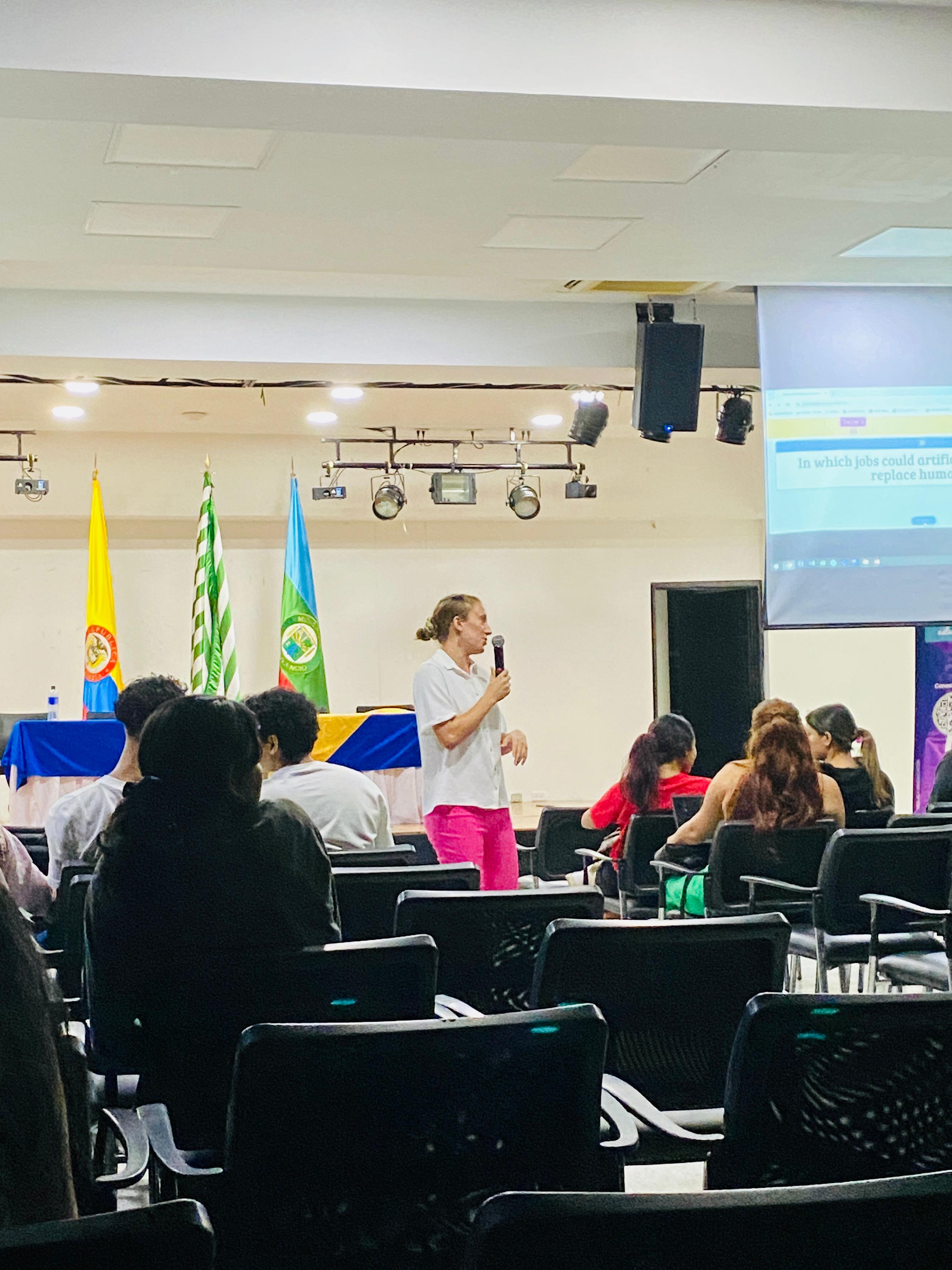 Emily teaching in a Colombian classroom