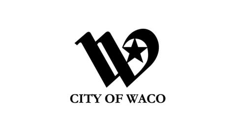 Black logo text treatment of a capital W as the city of Waco's wordmark