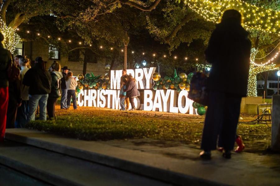 People gather at Baylor Christmas on Fifth Street