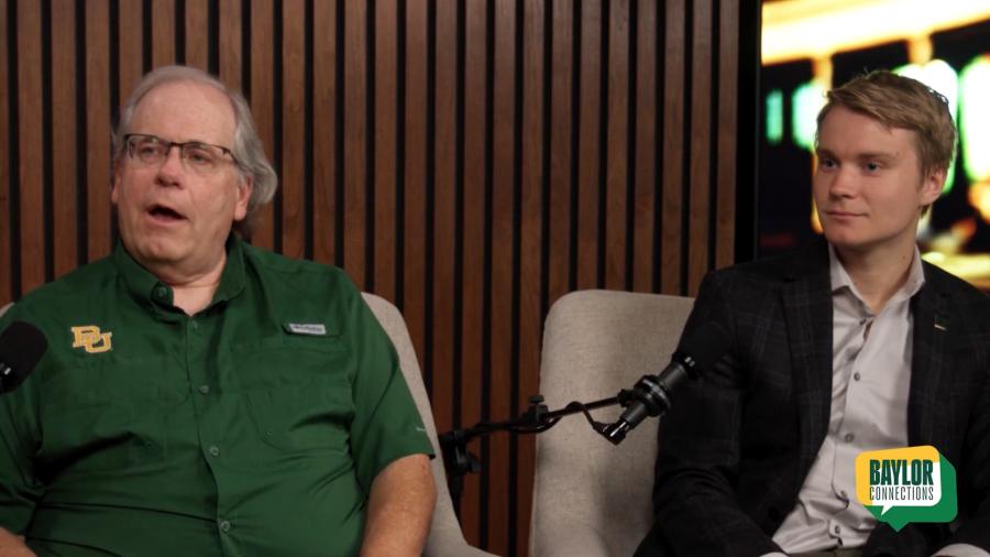 Dr. Kevin Pinney, professor of chemistry and biochemistry, and Devin Guedry, a rising junior from Frisco, Texas